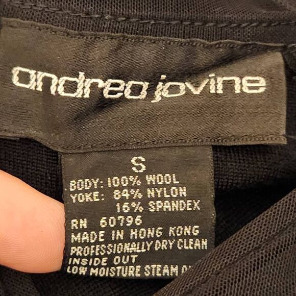 Vintage Andrea Jovine wool blouse black mesh yoke, ruched sleeves small - Picture 6 of 6